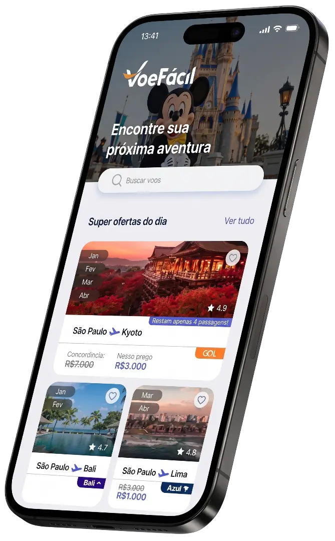 App VoeFácil rodando em iPhone